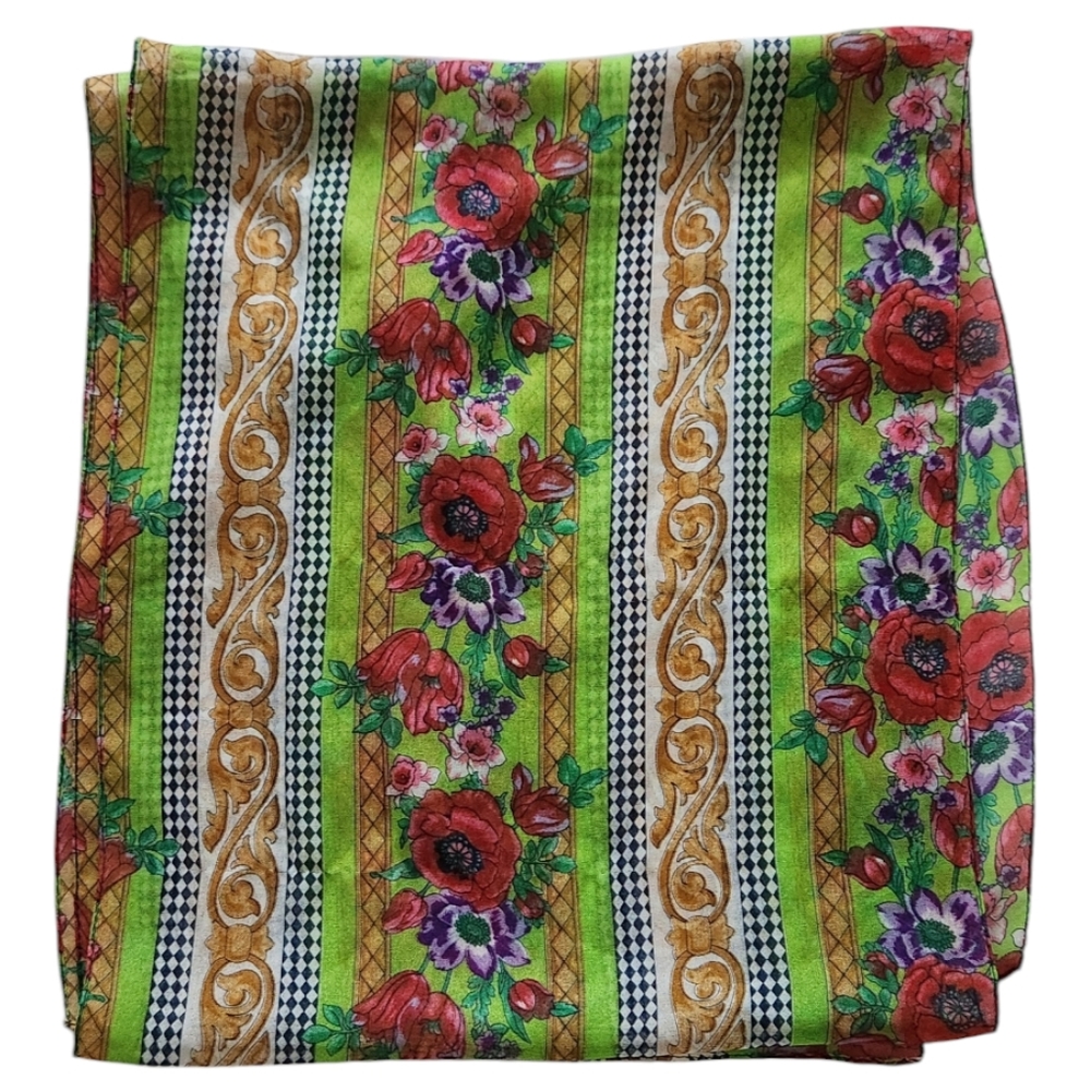 Vintage Silk Scarf, Floral Panels 53L× 11W